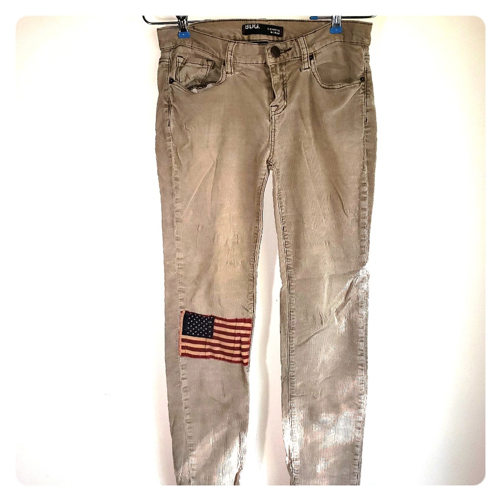 Corduroy pants with flag knee patch